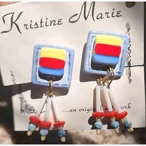 Kristine Marie Handmade Ceramic Jewelry Denim&Primary Earring Set